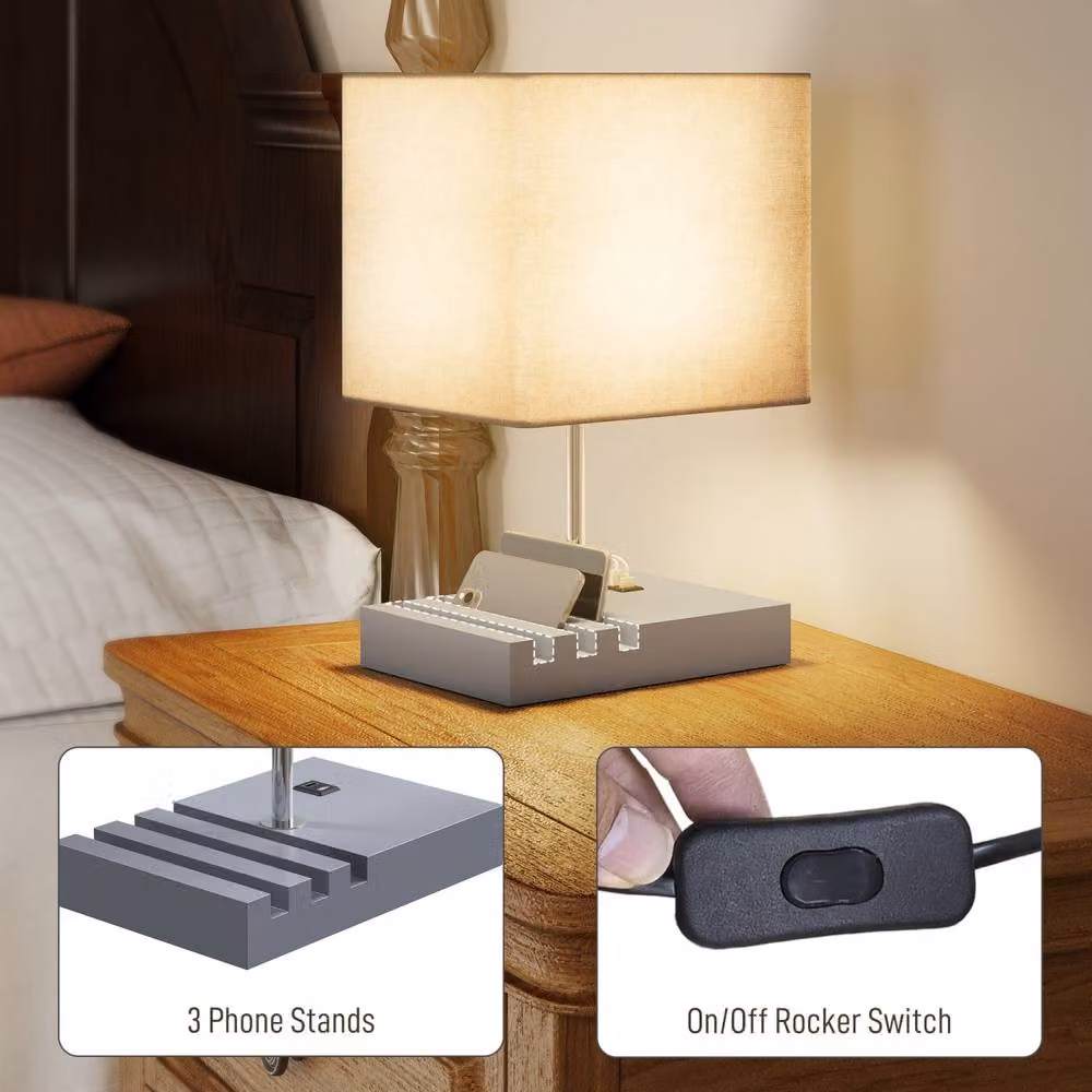 Wyld Haus Kata Grey Wood Bedside Lamp with Fabric Shade – 6