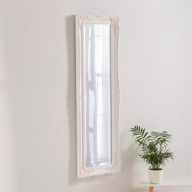 Yearn Classic French Style Narrow Rectangular Wall Mirror in White