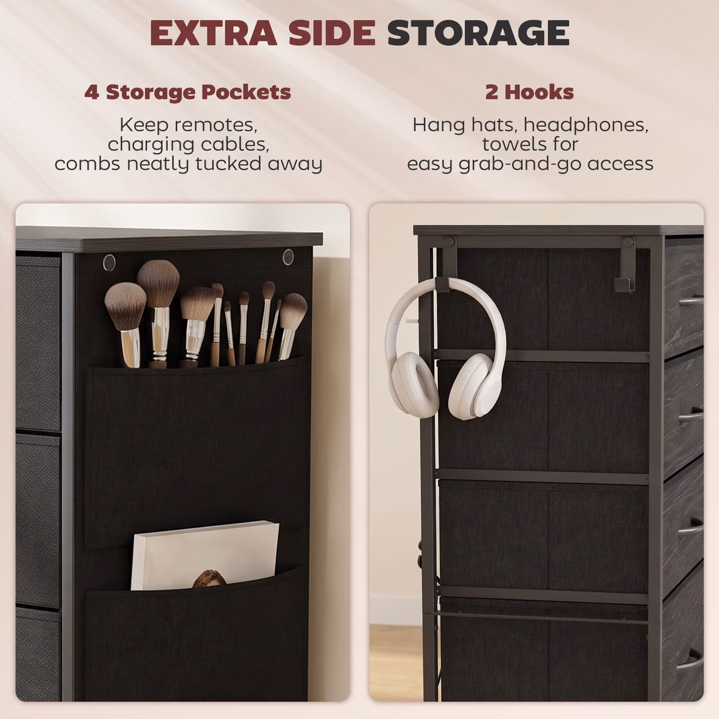 HOMCOM Modern Black Fabric Chest of Drawers with 5 Drawers and Metal Frame – 5
