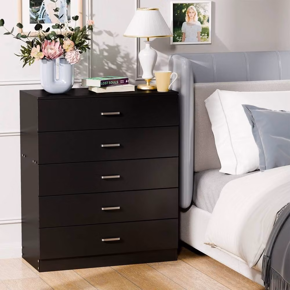 FORGEVIO Modern 5 Drawer Black Chest of Drawers and Dressing Table – 3