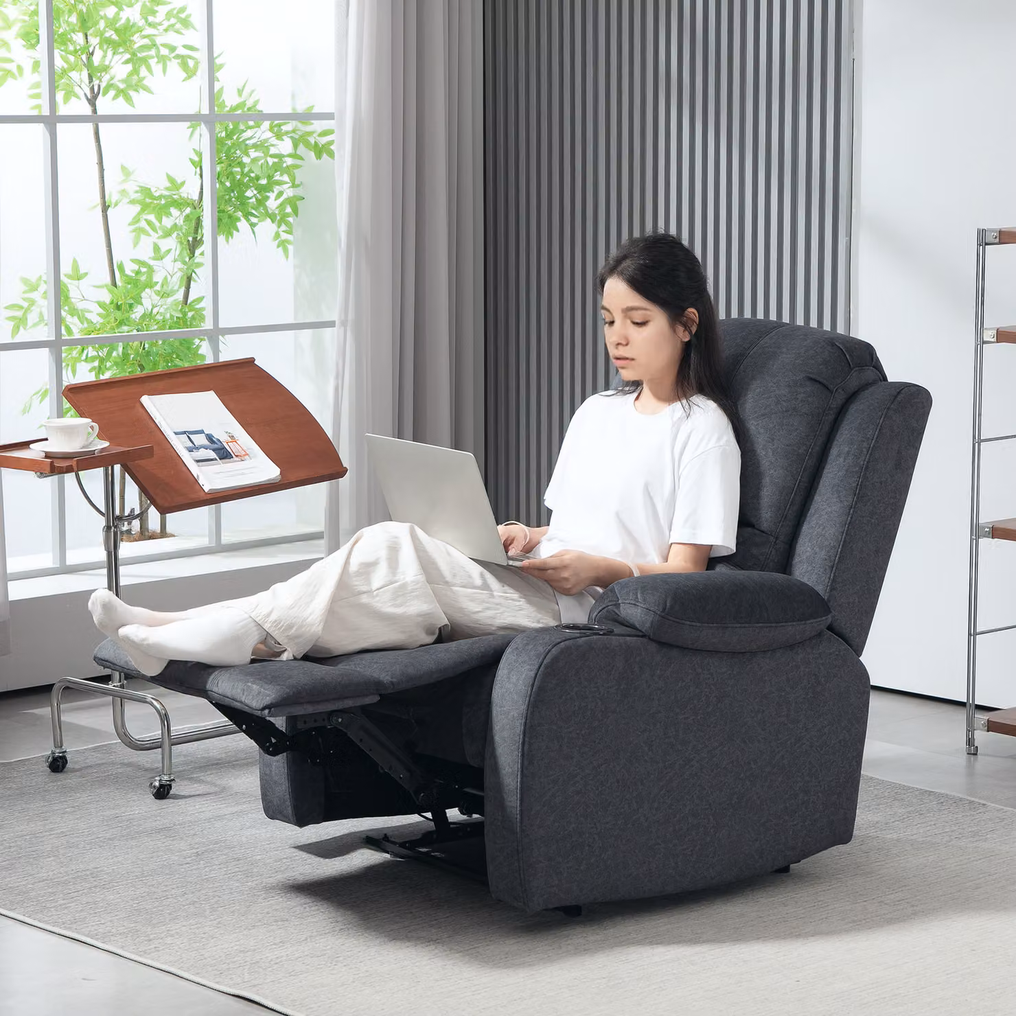 HOMCOM Black Microfibre Manual Reclining Armchair with Footrest and Cat Scratch Resistant Material – 2