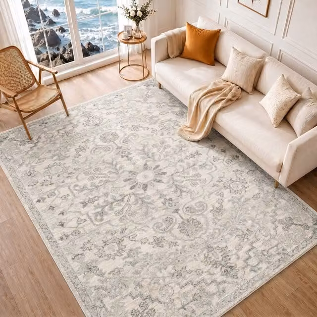 Livabliss Harput Vintage Boho Living Room Rug in Mid Grey, Blue, Orange and Yellow, W: 120 cm, L: 170 cm