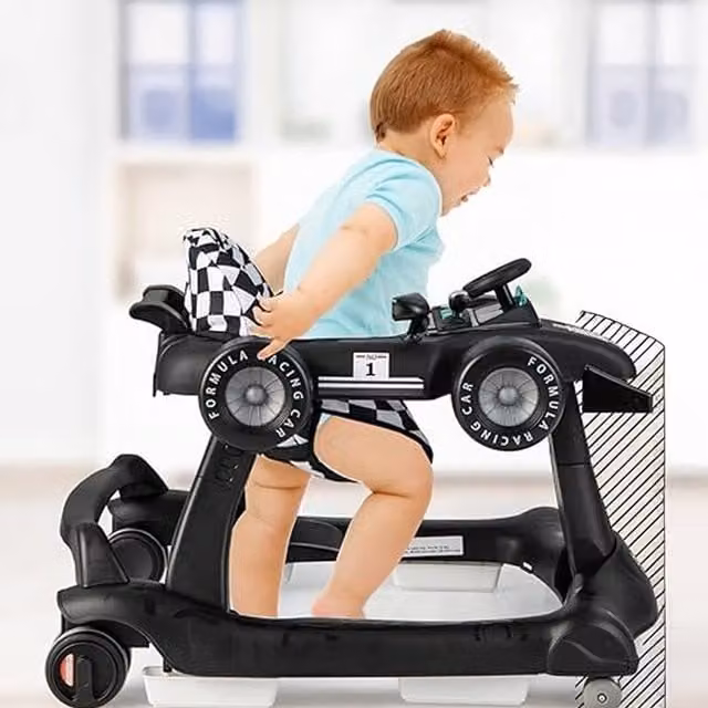 Costway 4-in-1 Foldable Language-Free Push Along Activity Walker in Black