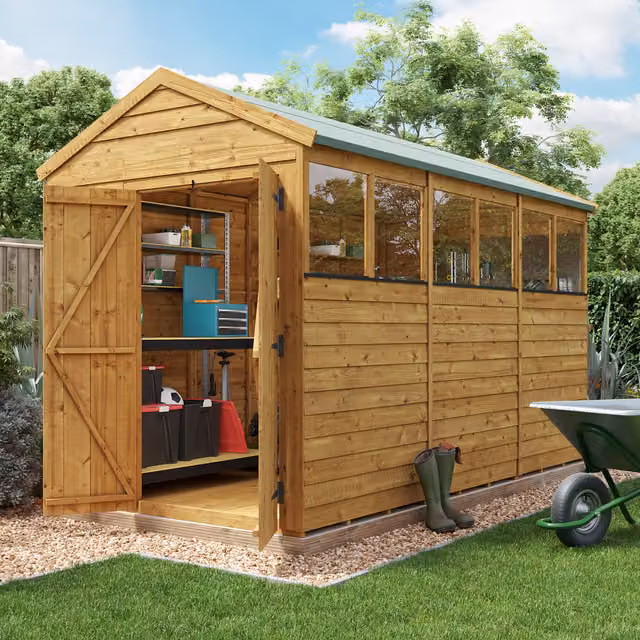 BillyOh Switch Overlap Apex Wooden Garden Shed with Window in Brown