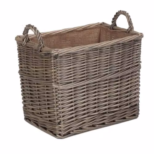 Red Hamper Rectangular Wicker Log Storage Basket with Hessian Lining in Brown and Red, W: 32 cm, D: 30 cm, H: 30 cm – 1