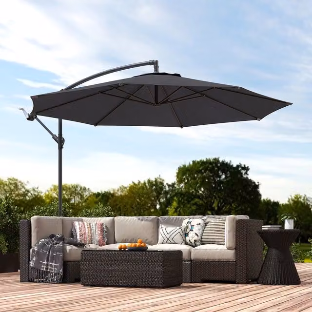 Outsunny Black Cantilever Banana Parasol with Polyester Canopy and Steel Frame
