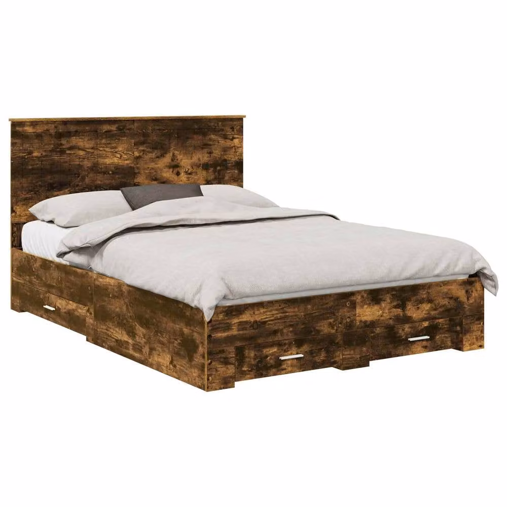 Berkfield Home Modern Bed Frame with Drawer in Smoked Oak Brown, W/D/H: 140 x 190 cm – 2