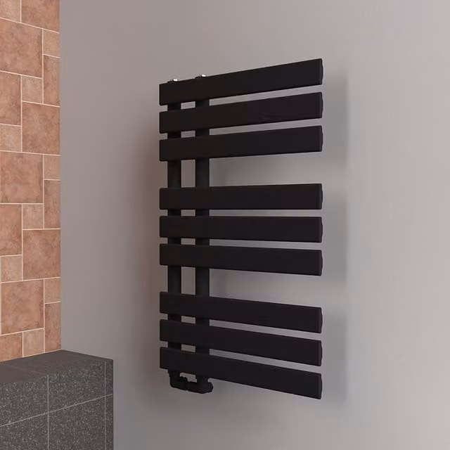 Lux Heat Open Flat Towel Radiator in Black, W: 50 cm, H: 80 cm