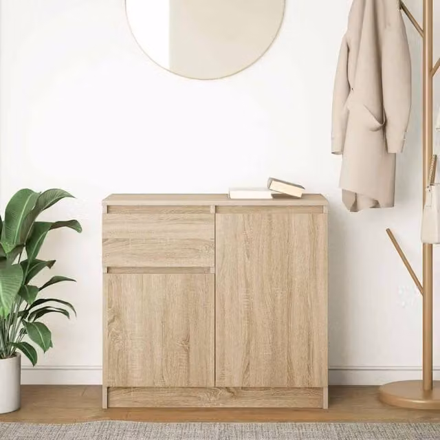 Berkfield Home Sonoma Oak Sideboard with Drawer in Light Oak, W/D/H: 71 x 35 x 65 cm – 1