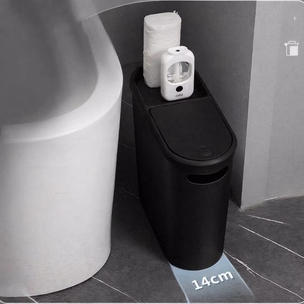 NESTLUNE Slim Plastic Bathroom Trash Can with Touch Lid, Black, H 100 cm x W 15 cm – 3