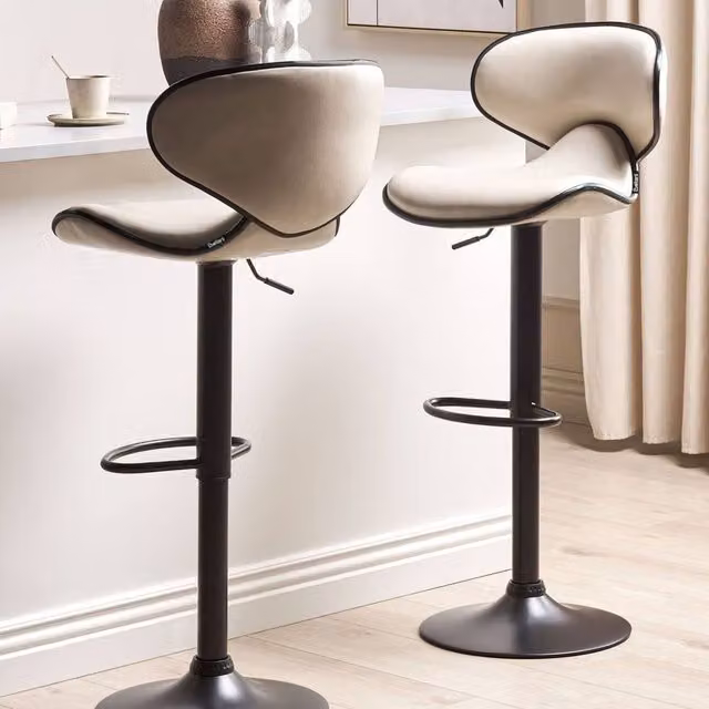 Wyld and Coco Set of 2 Faux Leather Swivel Bar Chairs with Gas Lift in Beige – 1
