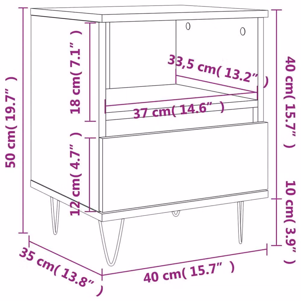 Berkfield Home Bedside Cabinet in Smoked Oak Brown, W/D/H: 40 x 35 x 50 cm – 5