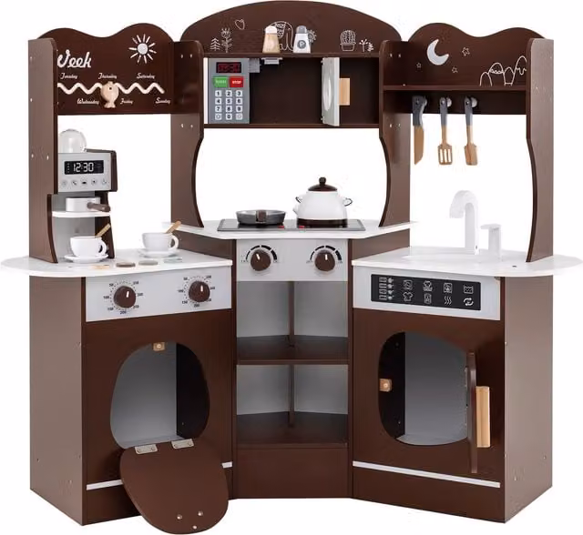 Costway Wooden Corner Toddler Kitchen Playset in Brown
