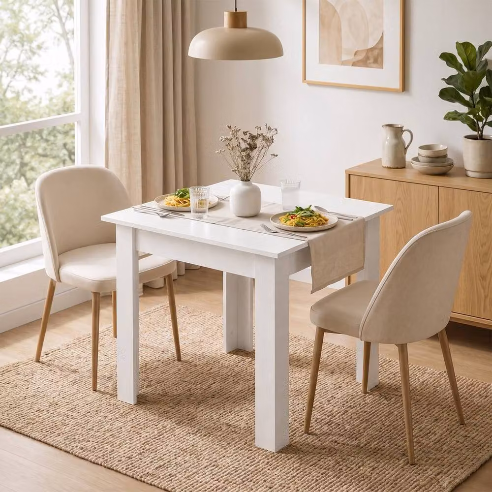 KORVIXA Modern White Square Dining Table for 2 Adults, W/D/H: 100 x 100 x 75 cm – 2