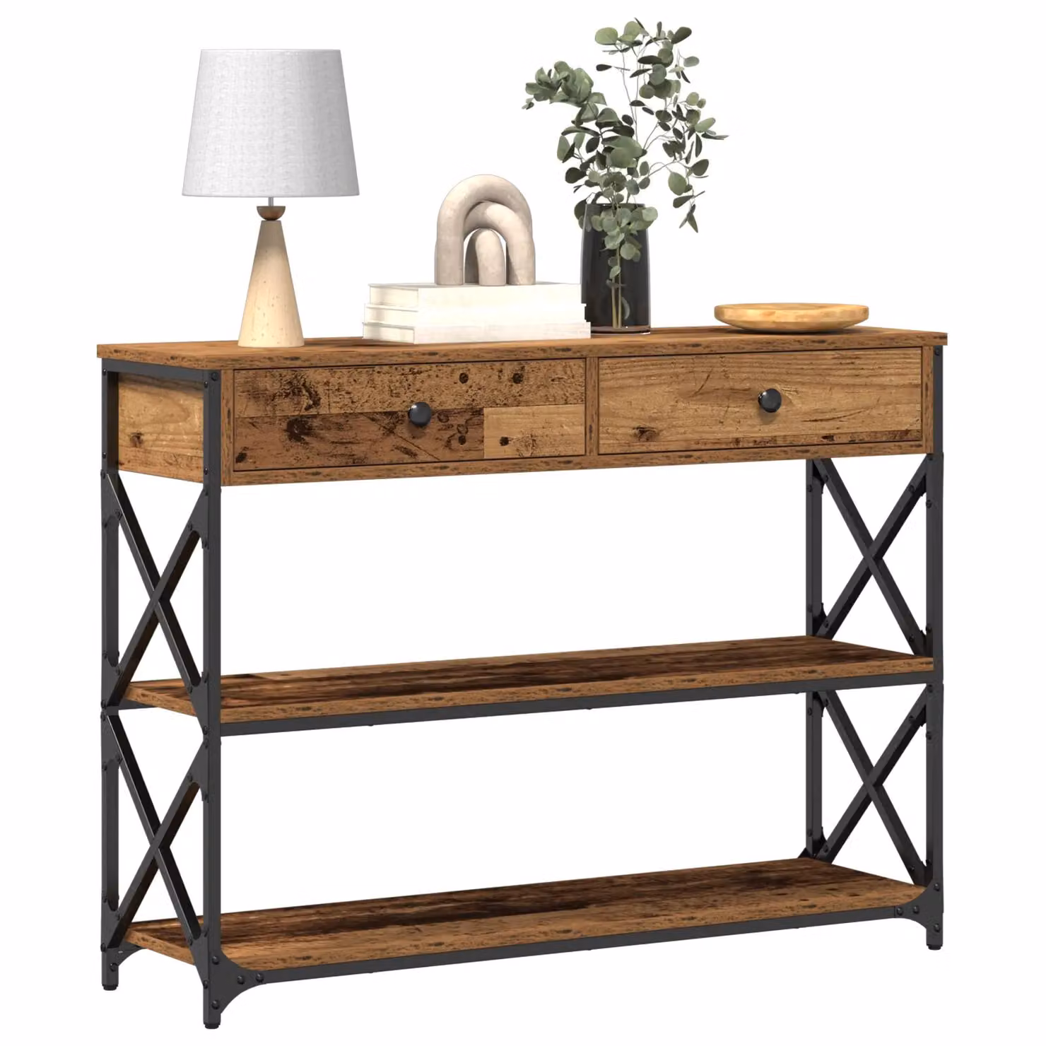 Berkfield Home Industrial Console Table in Brown, Engineered Wood and Steel, W/D/H: 100 x 28 x 75 cm – 3