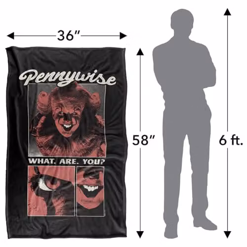 LOGOVISION Welcome to Derry Pennywise What Are You Silky Touch Super Soft Fleece Throw Blanket, W/D/H: 91.44 x 91.44 x 147.32 cm – 4