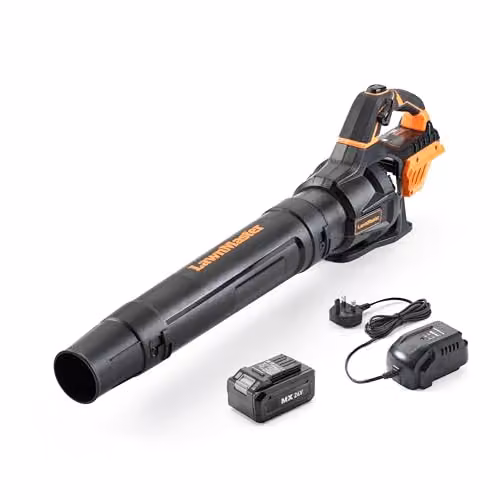 LawnMaster MX 24V Axial Cordless Leaf Blower in Orange with Rechargeable Battery and Charger