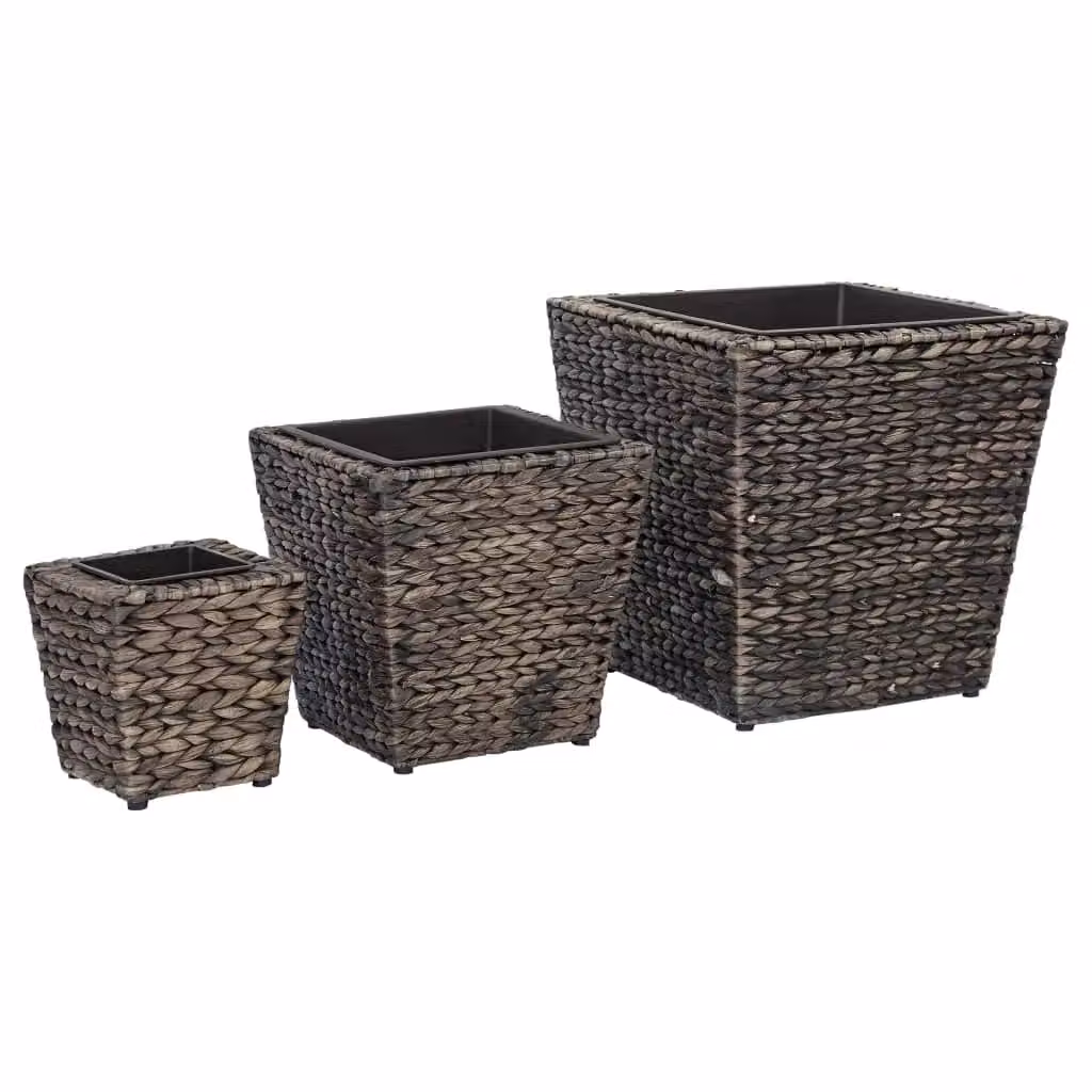 Berkfield Home Garden 3 Piece Water Hyacinth Raised Planter Set in Brown – 2