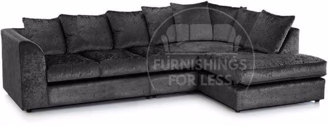 Furnishings For Less UK Large 5 Seater L Shaped Corner Sofa in Black Crushed Velvet, Right Hand Facing