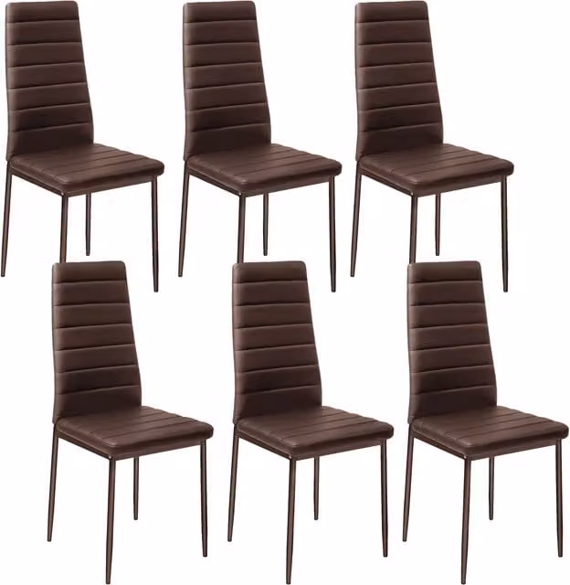 tectake Thomas Set of 6 Dining Chairs in Brown Cappuccino Synthetic Leather – 1