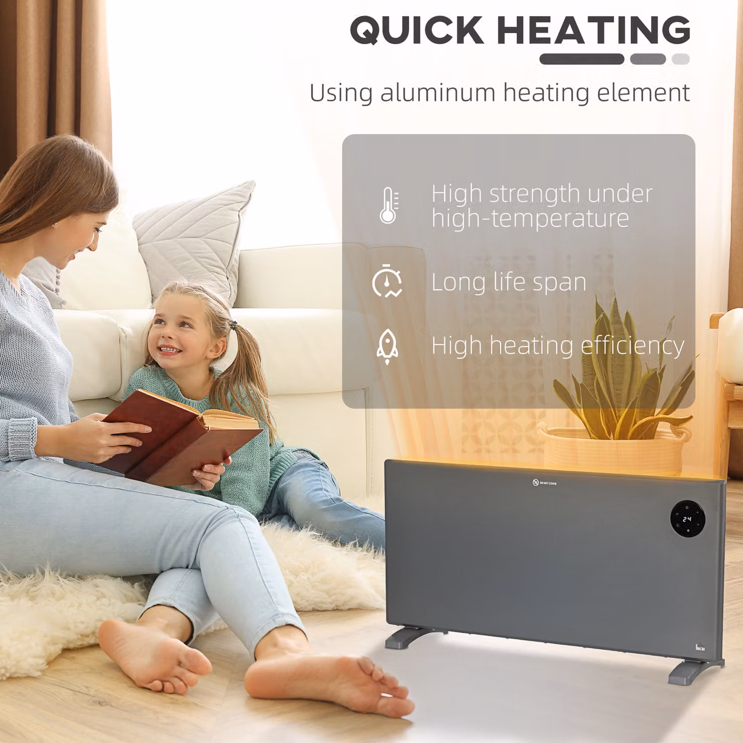 HOMCOM 2000W Electric Convector Space Heater, Grey, Freestanding or Wall Mounted with Adjustable Thermostat, Timer and Remote Control – 4