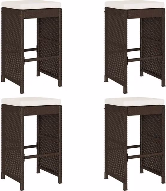 Berkfield Home Set of 4 Brown Poly Rattan Garden Bar Stools with Cushions – 1