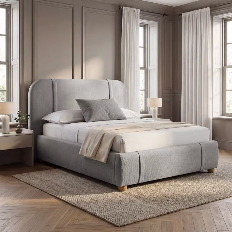 DHS Grey Upholstered Bed Frame with Padded Headboard, W/D/H: 180 x 200 cm