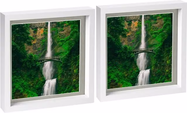 Nicola Spring Pack of 2 White and Grey Square 3D Box Photo Frames with Glass, W/D/H: 25.4 x 25.4 x 25.4 cm
