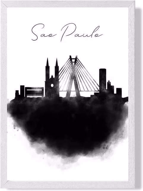 ARTZE Sao Paulo Watercolour Skyline City Framed Print, Black and White, A3