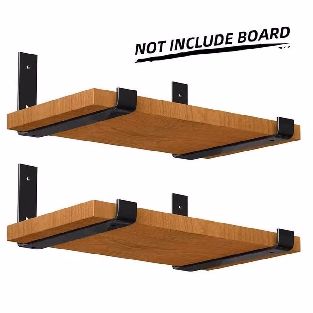 PAWNORA 4 Pack Heavy Duty Polished Black Wall Mounted Angle Shelf Brackets – 3