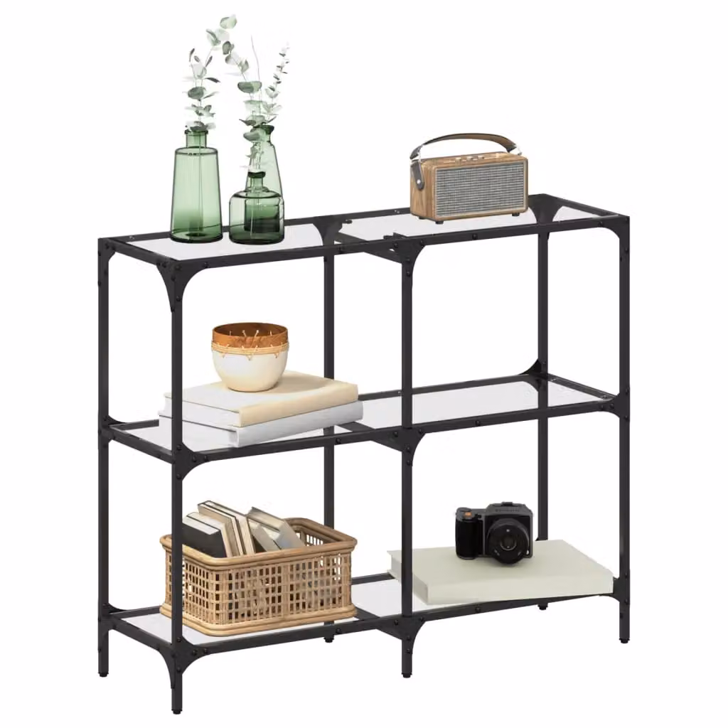 Berkfield Home Modern Console Table with Transparent Glass Top and Black Steel Frame, W/D/H: 98 x 30 x 81 cm – 3