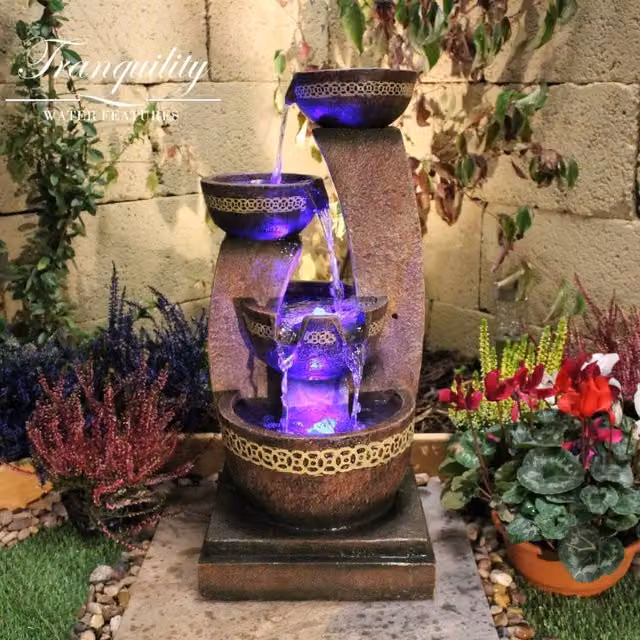 Tranquillity Kanthoros Mains Powered Cascade Water Feature in Grey and Brown, W/D/H: 62 x 28 x 28 cm