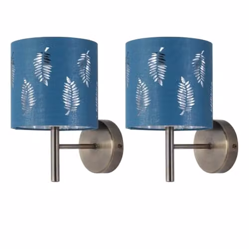 First Choice Lighting Brea Set of 2 Antique Brass Wall Lights with Teal Fabric Shades – 4