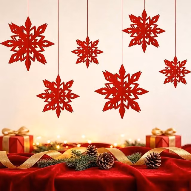 Lovii 6-Piece Red 3D Paper Snowflake Hanging Decorations for Christmas and Winter Parties – 1