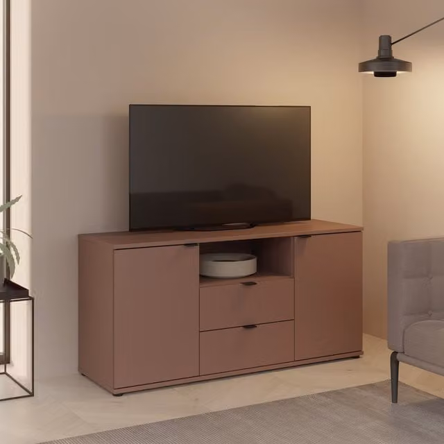 Furniture To Go Ganymede Modern TV Unit with Open Shelf, 2 Drawers and 2 Doors in Grey and Orange – 1