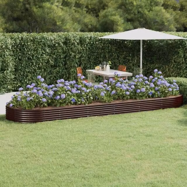 Berkfield Home Garden Powder-coated Steel Raised Bed in Brown, W/D/H: 523 x 140 x 36 cm