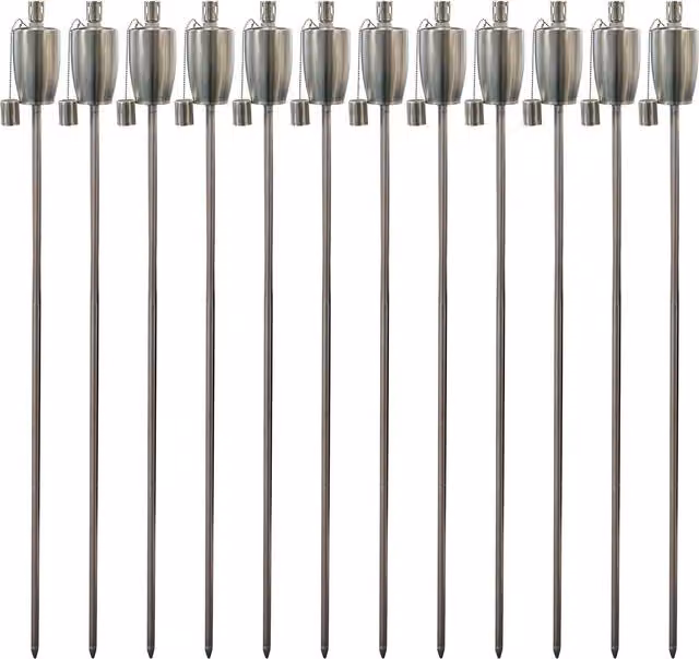 Harbour Housewares Set of 12 Silver Metal Outdoor Tiki Flame Torches with Ground Spike