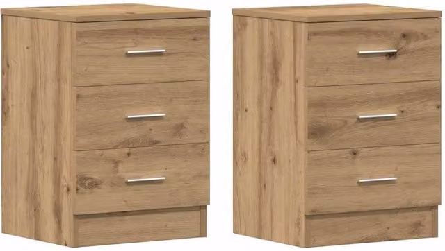 Berkfield Home Set of 2 Artisan Oak Bedside Cabinets in Brown, W/D/H: 38 x 35 x 55 cm – 1