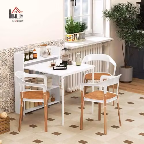 HOMCOM Folding Dining Table with 4-Tier Shelves in White – 2