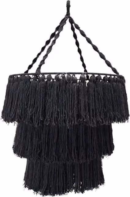 KDMK Black Hand Woven Boho Macrame Fabric LED Chandelier