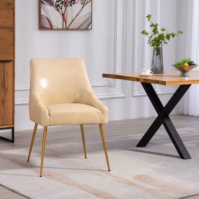 Artemis Home Set of 2 Lograto Modern Dining Chairs with Armrests in Beige and Gold Faux Leather