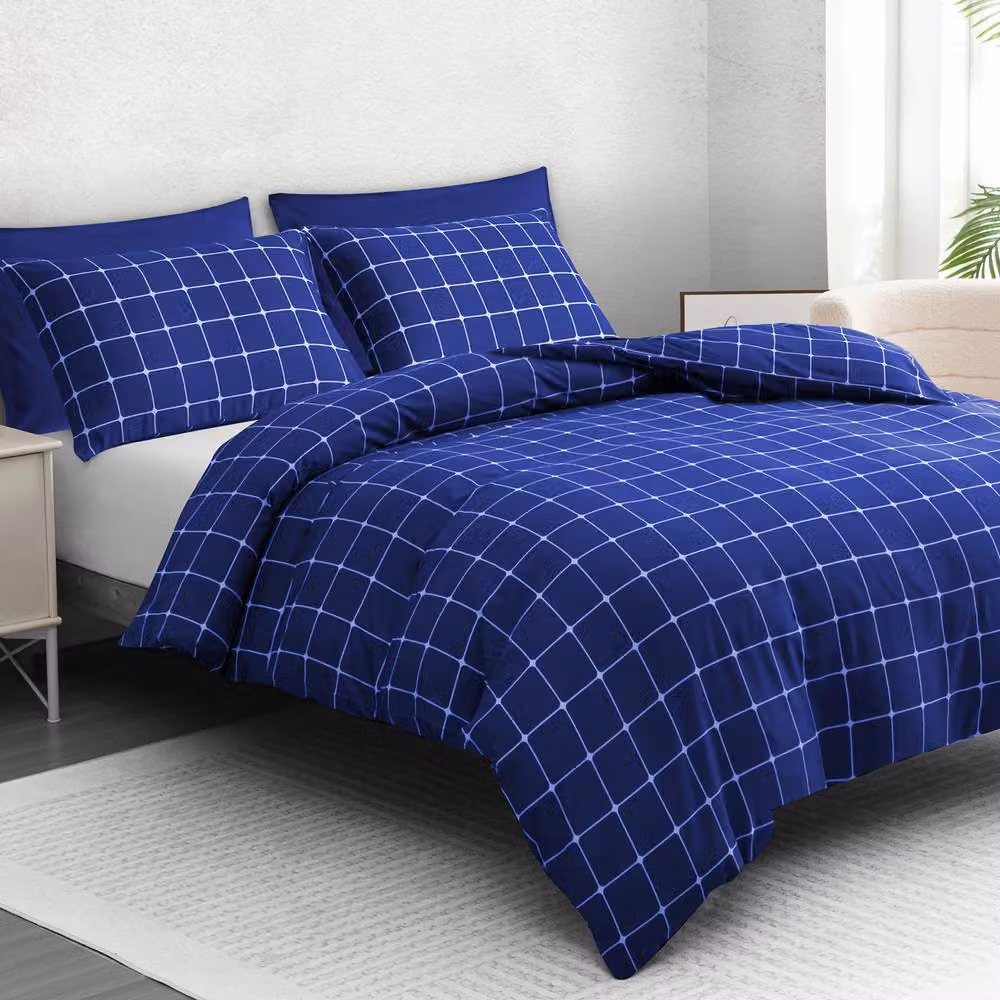 Pamposh Blue Checked Microfibre Duvet Cover and Pillowcase Set, W/D/H: 180 x 200 cm – 2