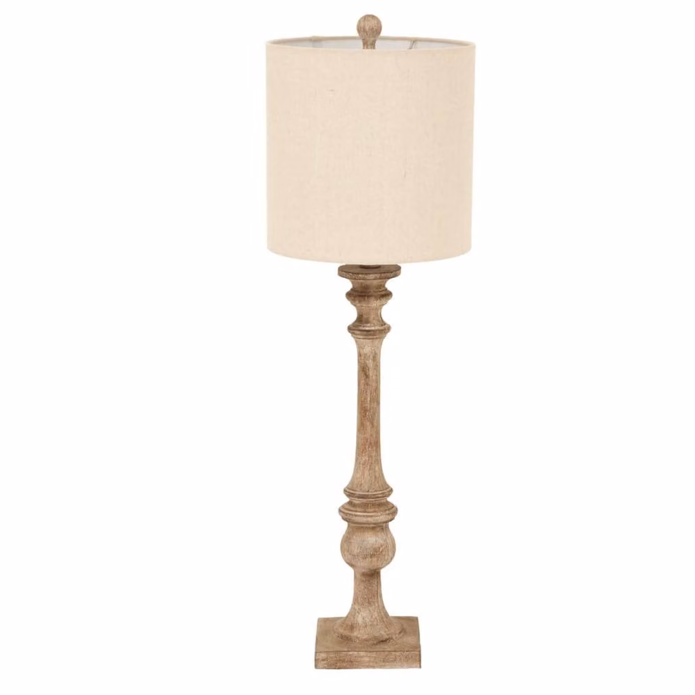 Wyld Haus Thornvale Wooden Table Lamp with Beige Linen Shade in Brown – 2