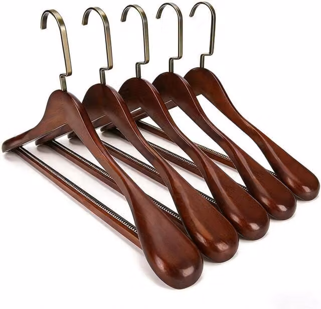 Spetlek 10 Pack Brown Wooden Non-Slip Coat Hangers with Contoured Shoulders W: 100 cm, D: 15 cm, H: 45 cm – 1