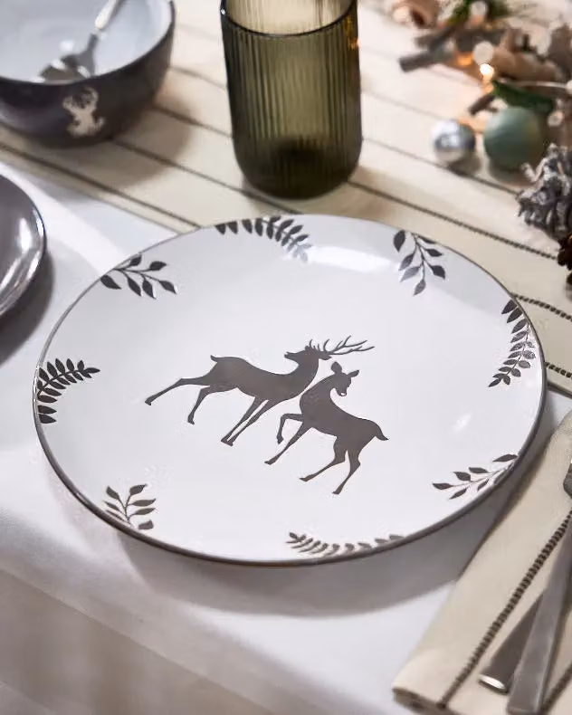 Dibor 24 Piece Grey and White Reindeer Christmas Ceramic Dinner Set for 8 People – 4