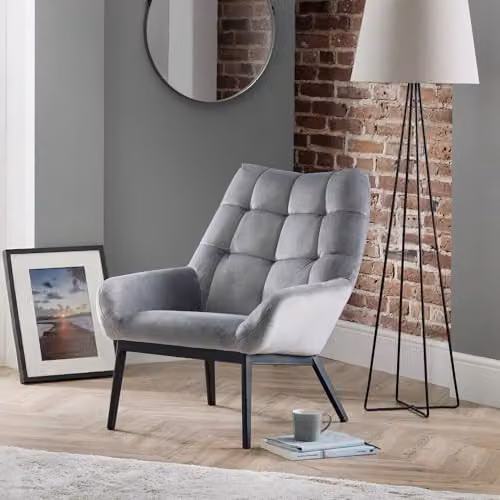 Julian Bowen Lucerne Grey Velvet Tub Accent Chair with Metal Frame – 1