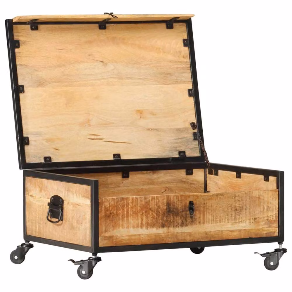 Berkfield Home Brown Solid Mango Wood Coffee Table with Castors, W: 70 cm, D: 50 cm, H: 33 cm – 3