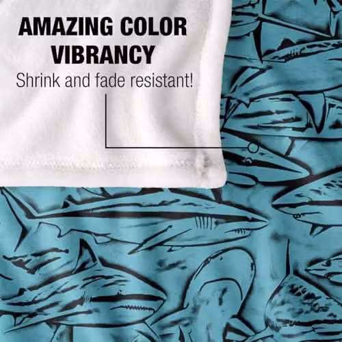 JQ Licensing Royce Mcclure Great White Shark Woodcut Pattern Super Soft Fleece Throw Blanket, Multicolour, W/D/H: 91 x 147 cm – 3