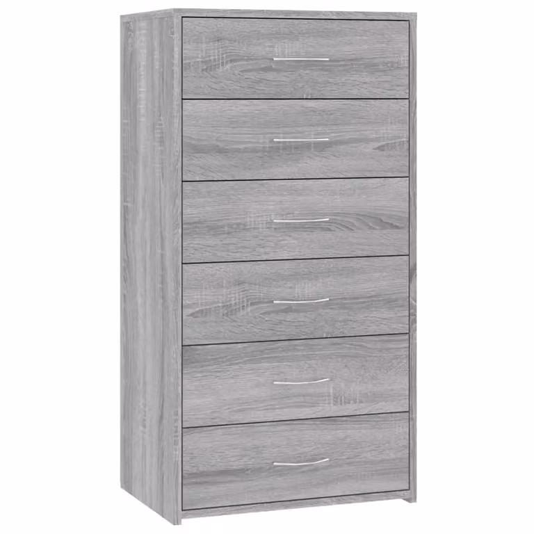 Berkfield Home Grey Sonoma Sideboard with 6 Drawers, W/D/H: 50 x 34 x 96 cm