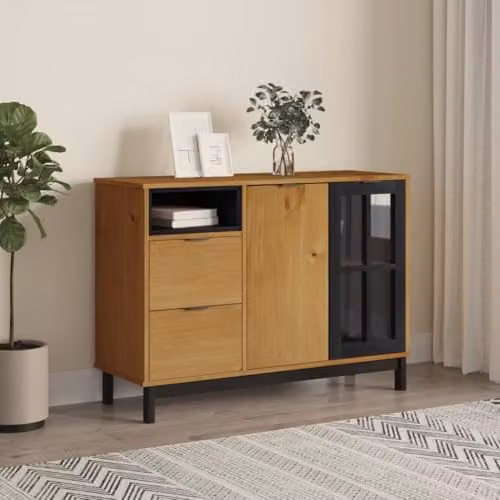 vidaXL FLAM Rustic Solid Wood Pine Sideboard with Glass Door, Brown, W/D/H: 110 x 40 x 80 cm – 2